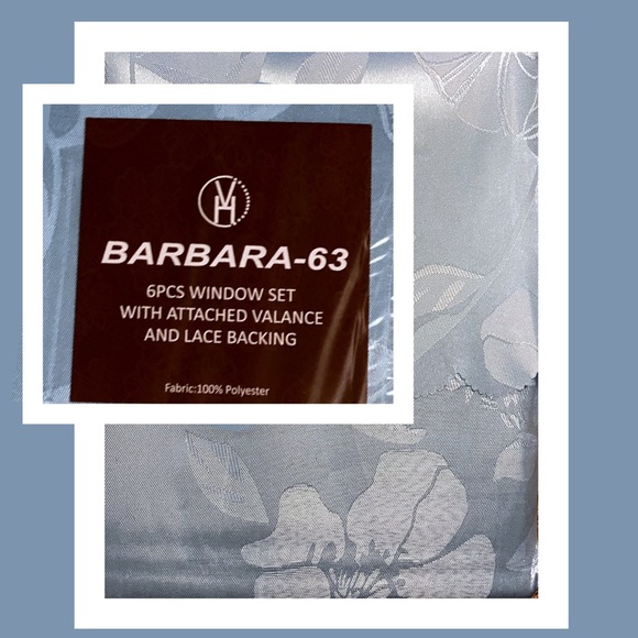 Light Blue Barbara-63 Lace Backed 6-Piece Curtains - Picture 2 of 8